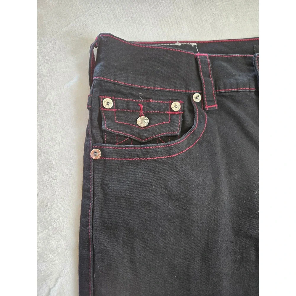 True Religion Ricky Relaxed Straight Black Jeans Red‎ Contrast Stitch Mens 36